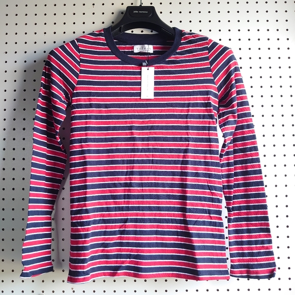 Velvet by Graham & Spencer Arty Knit Stripe Crew Neck Top In Multi - Picture 7 of 12
